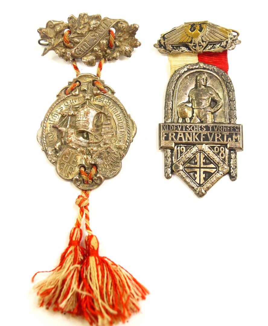 Two German Gymnastic Turnfest medals, white metal, comprising Hamburg 1988., and Frankfurt am Main 1