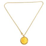 A Queen Victoria gold sovereign 1896, 9ct gold pendant mounted on a chain, 14.5g.
