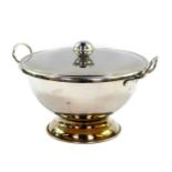 A silver plated twin handled punch bowl, and cover, 27cm diameter.