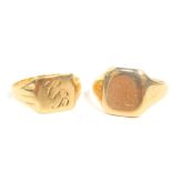 A gentleman's 9ct gold signet ring, monogram engraved, rubbed, size U, and a further 9ct gold signet