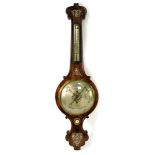 D Barloni of London. An early 19thC rosewood banjo barometer, silvered dial, with thermometer, the c