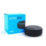 An Amazon Echo Dot, boxed.