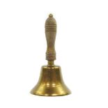A vintage brass school hand bell, with a turned wooden handle, 24cm high.