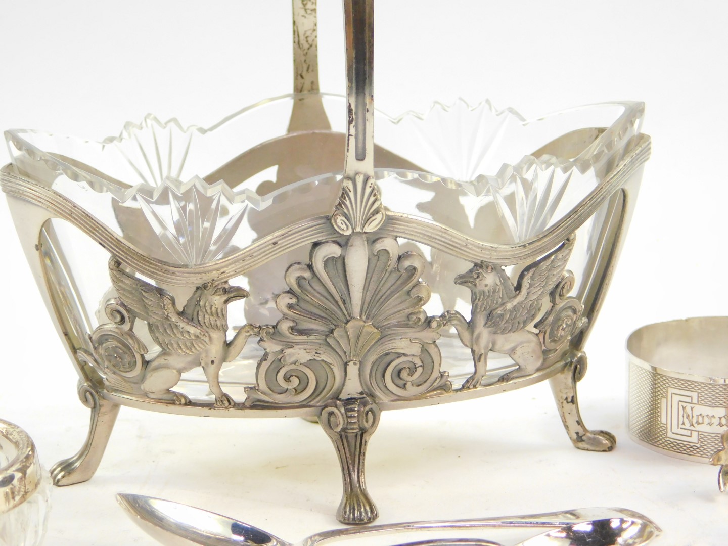 A WMF Regence style cut glass and silver plated basket, embossed with acanthus leaves and griffins, - Image 2 of 3