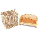 A wicker two handled log basket, 57cm high, 60cm wide, 55cm deep, together with a wicker dog basket,