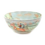 A WBI Chinese Republic porcelain bowl, decorated with hunting figures and hounds in a landscape, pri