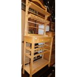 A beech kitchen unit, comprising glasses rack, rails, drawer and wine racks, 185cm high, 79cm wide,