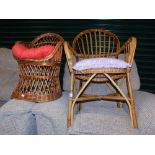 A mid 20thC bamboo armchair, together with a wicker child's chair. (2)