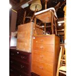 A teak bedside cabinet, with four drawers, 70cm high, 44cm wide, 44cm deep., together with two Erco