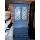 A reproduction bureau bookcase, painted grey, 189cm high, 80cm wide, 44cm deep.