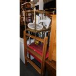 A Formica topped kitchen table, television stand, trolley, clothes airer and a fan. (5)