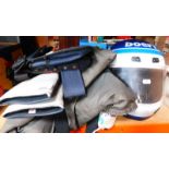 A Boerl motorbike helmet, gloves, tradesmans belts, etc. (a quantity)