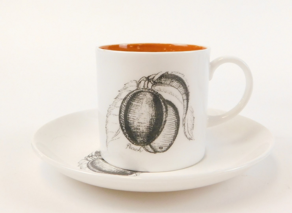 A set of Susie Cooper multicoloured coffee cans and saucers, each with designs of fruits with varyin - Image 4 of 8