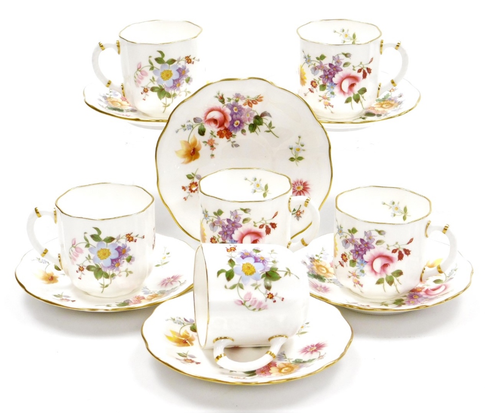 A group of Royal Crown Derby Derby Posies pattern cups and saucers, comprising six cups and six sauc