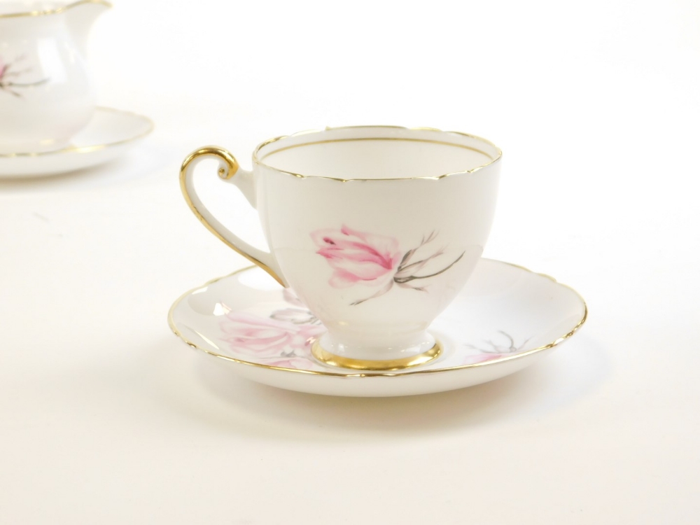 A Shelley bone china part tea service, comprising teapot numbered 14128, milk jug, sugar bowl, four - Image 2 of 4