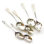 A harlequin set of four Georgian silver teaspoons, various makers, and two others, 3oz. (6)