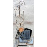 Various garden items, to include cast metal hanging basket bracket, a jack and wall mounted candle s