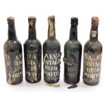 Five bottles of Daval 1970 vintage port, (AF).