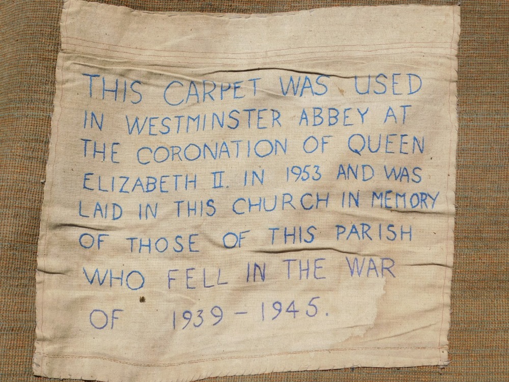 Elizabeth II Coronation, A blue off cut of carpet taken from Westminster Abbey post coronation 1953. - Image 2 of 3