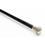 A silver topped dandy cane, the rococo scrolled and embossed top with maker's stamp HP & S, Londo