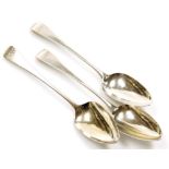 Three George III silver Old English pattern serving spoons, each with initials FMP, London 1808,