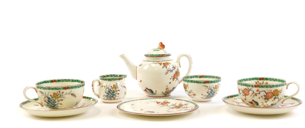 A Royal Worcester Old Bow pattern reproduction part tea service, comprising tea pot, milk jug, sugar
