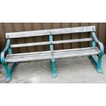 A Chattell garden bench, with green painted cast metal and wooden slats, 183cm wide, 58cm deep, 78cm