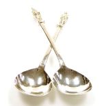 Two Edward VII silver Elkington and Co apostle serving spoons, each with apostle figure to top, Birm