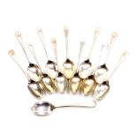 A set of twelve Victorian Old English pattern silver teaspoons, initialled, London 1896, 11.5oz.