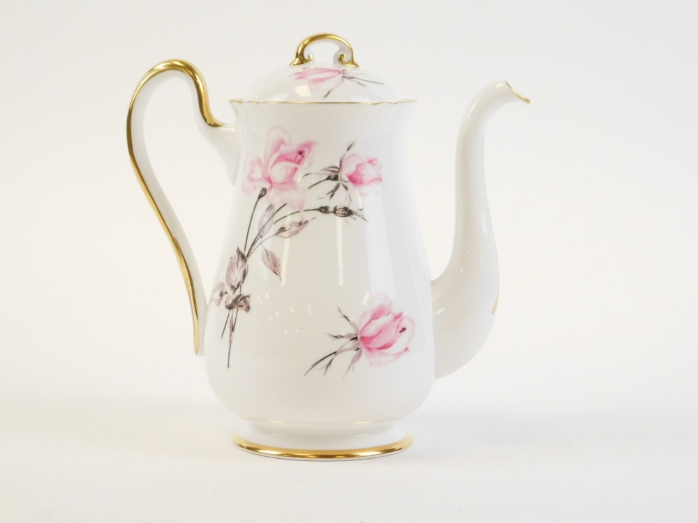 A Shelley bone china part tea service, comprising teapot numbered 14128, milk jug, sugar bowl, four - Image 4 of 4