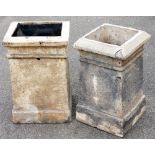 Two reconstituted stone chimney pots, each with a rectangular top, 22cm high, 32cm wide, the other