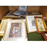 A group of modern prints, to include miniature Alice in Wonderland, teddy bear still life, coastal s