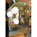 A 1960's/70's style arched wall mirror, with three dome sphere light attachment. (AF)