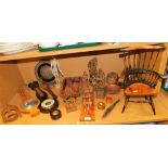 Various treen ornaments, to include barometers, wall masks figures, miniature chair, storage jars, e