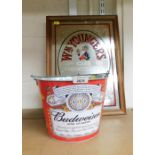 Brewenalia. A Budweiser King of Beers bucket, and a WM Youngers IPA pub mirror. (2)