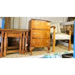 A group of furniture, to include an oak nest of tables, oak side chest and a bedroom chair. (3)