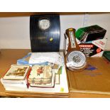 An oak wall barometer, Coronation souvenir book, a finger tip technology Tobishika camera, a Panamex