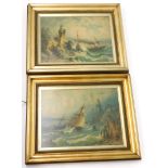 After Bredon. Paddle steamer in choppy seas, and a similar scene, chromolithographs, a pair, 28cm