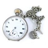 A continental white metal pocket watch, the enamel dial with Roman numerals, the case stamped 925,