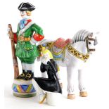 Two late 20thC Russian ceramic figures, modelled in the form of a horse and soldier, and a Russian