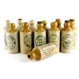 A collection of Lincoln related ginger beer bottles, stamped Hatton, Mowbray, Milner, Dobson,