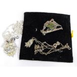 A group of costume jewellery, to include a silver imitation moon set pendant and chain, a silver