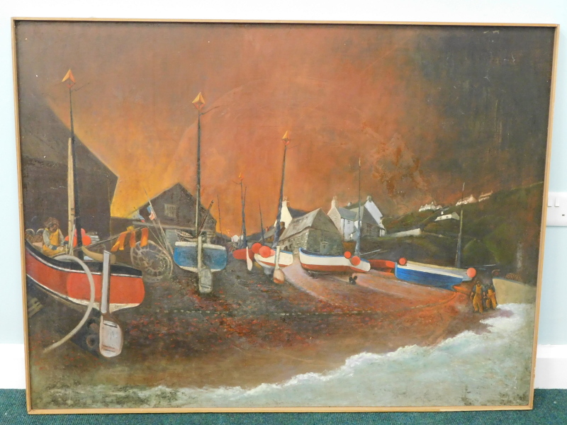 Keates (20thC English School). Cadgwith, Cornwall, oil on board, labelled, 90cm x 122cm. - Image 2 of 3