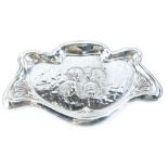 An Edwardian silver tray, decorated in Art Nouveau style with 'Reynolds Angels', the shaped border