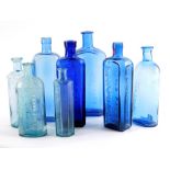 Various blue tinted bottles for Clark's Blood Mixture, Hartley Veterinary Surgery, J. Slight