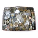 A large quantity of World coins, various countries, denominations, etc.