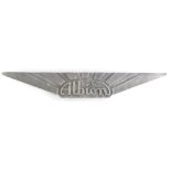 A cast aluminium plaque for Albion, possibly from a vintage car or truck, 78cm wide.