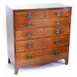 An early 19thC mahogany and boxwood strung secretaire chest, the rectangular top with a