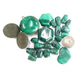 A group of malachite jewellery and stones, to include a malachite pendant, various loose malachite