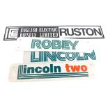A Rustons English Electric Diesels Limited plaque, two plaques for Robeys of Lincoln and a Lincoln